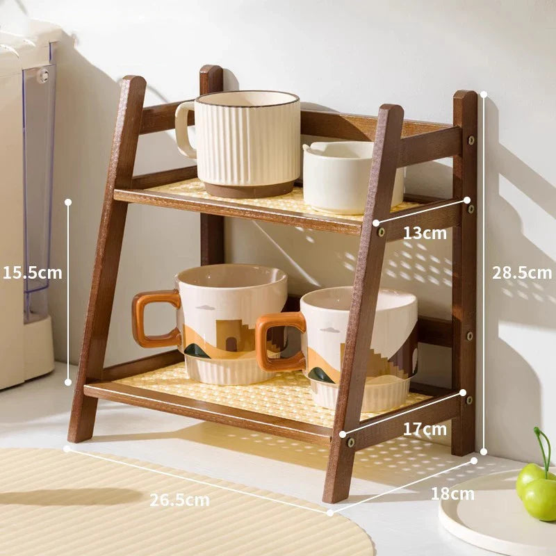 Countertop Organizer Shelf Bamboo Two-Tier Slatted