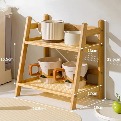 Countertop Organizer Shelf Bamboo Two-Tier Slatted