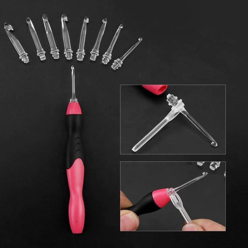 Crochet Hook Set Integrated LED Light Eleven Interchangeable Tips
