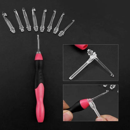 Crochet Hook Set Integrated LED Light Eleven Interchangeable Tips