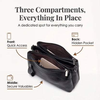 Crossbody Bag 3-Compartment Soft Faux Leather Adjustable Strap