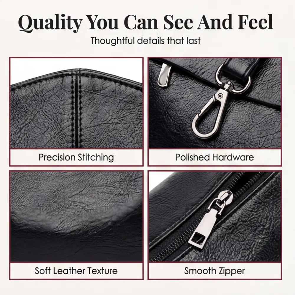 Crossbody Bag 3-Compartment Soft Faux Leather Adjustable Strap