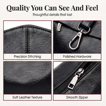 Crossbody Bag 3-Compartment Soft Faux Leather Adjustable Strap