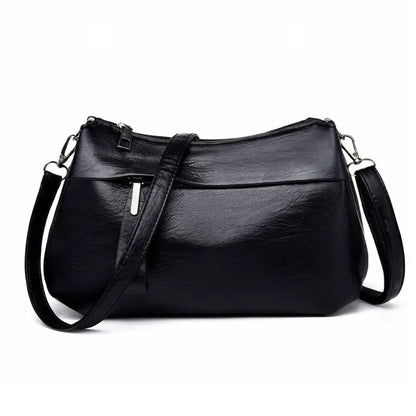 Crossbody Bag 3-Compartment Soft Faux Leather Adjustable Strap