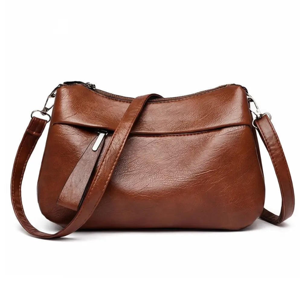 Crossbody Bag 3-Compartment Soft Faux Leather Adjustable Strap