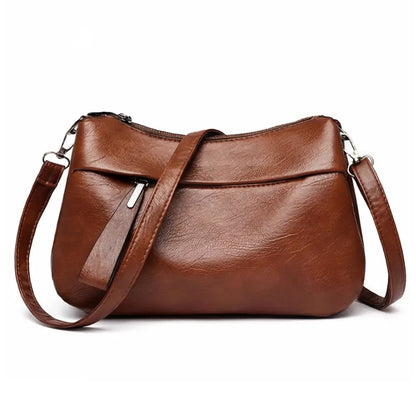 Crossbody Bag 3-Compartment Soft Faux Leather Adjustable Strap