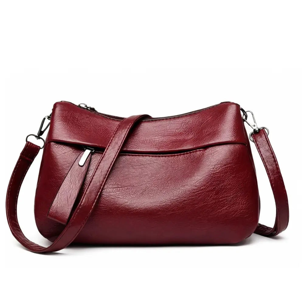 Crossbody Bag 3-Compartment Soft Faux Leather Adjustable Strap