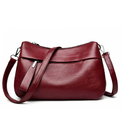 Crossbody Bag 3-Compartment Soft Faux Leather Adjustable Strap