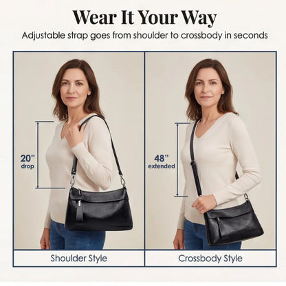 Crossbody Bag 3-Compartment Soft Faux Leather Adjustable Strap