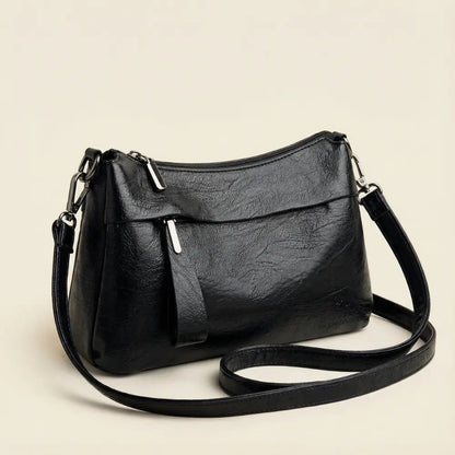 Crossbody Bag 3-Compartment Soft Faux Leather Adjustable Strap
