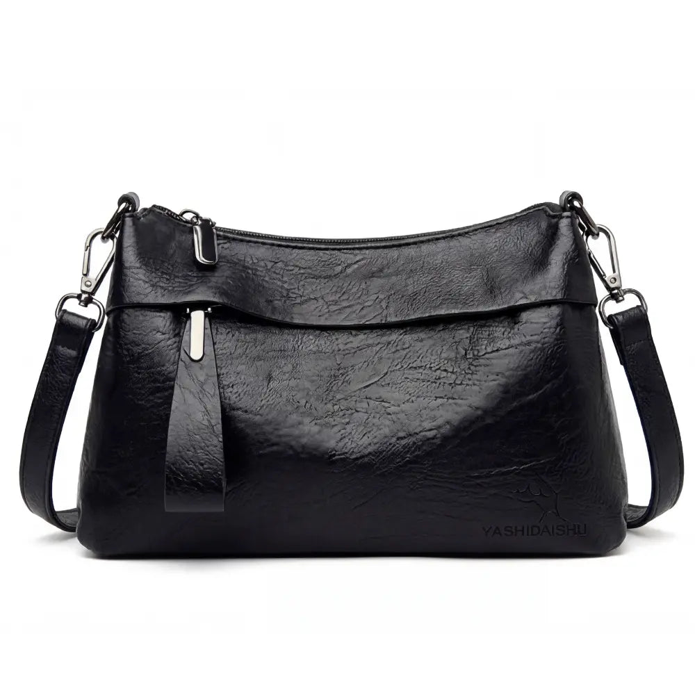 Crossbody Bag 3-Compartment Soft Faux Leather Adjustable Strap