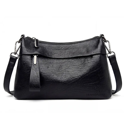 Crossbody Bag 3-Compartment Soft Faux Leather Adjustable Strap