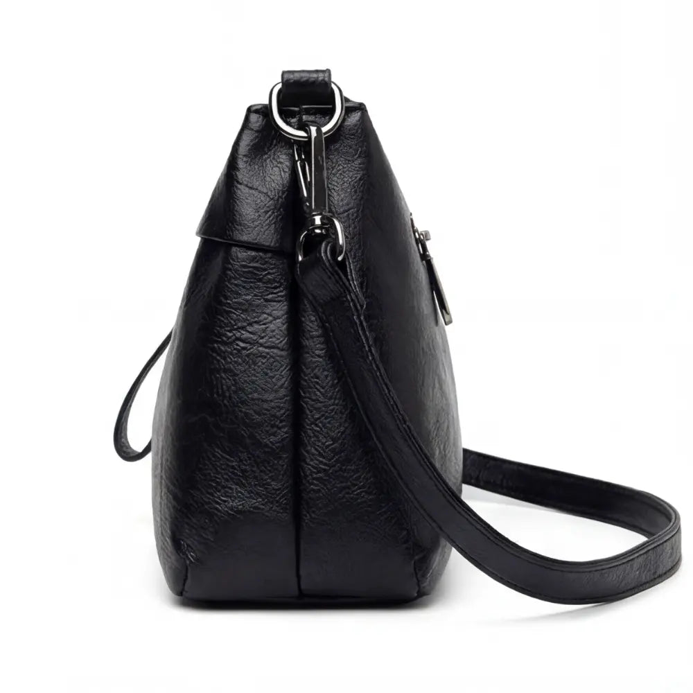 Crossbody Bag 3-Compartment Soft Faux Leather Adjustable Strap