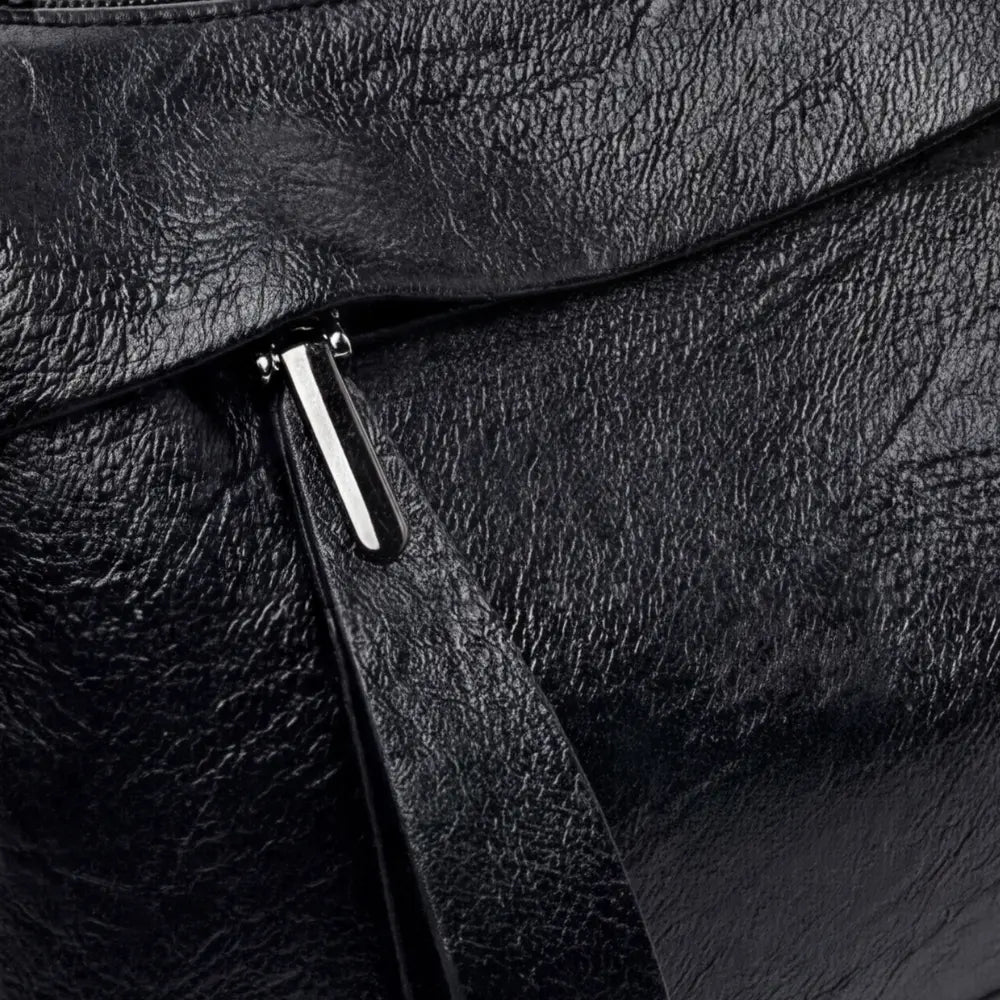 Crossbody Bag 3-Compartment Soft Faux Leather Adjustable Strap