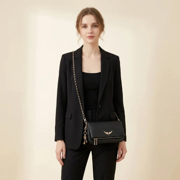 Crossbody Bag Faux Leather Removable Gold Chain & Zipper