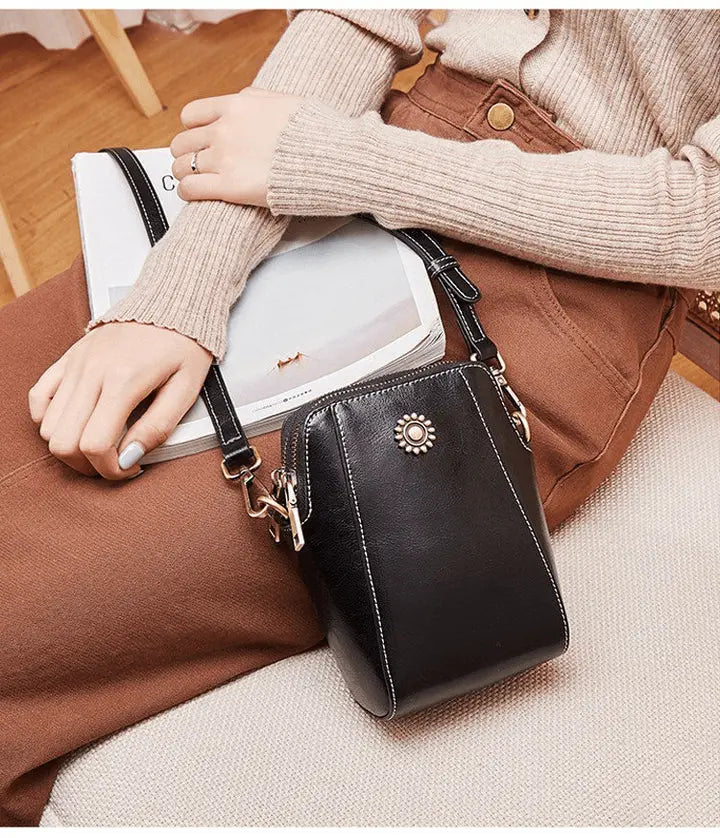 Crossbody Bag Leather-Look Multiple Compartments & Adjustable Strap