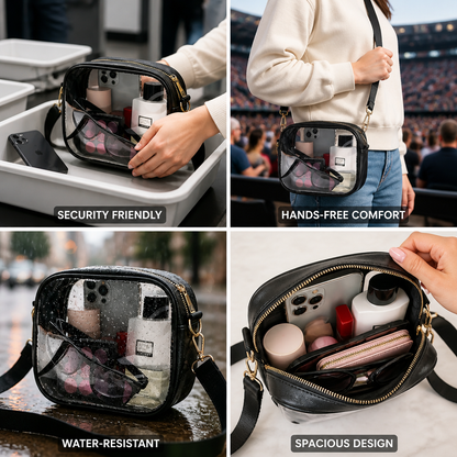 Crossbody Bag Transparent PVC Stadium-Friendly Adjustable Strap