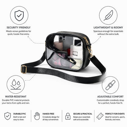 Crossbody Bag Transparent PVC Stadium-Friendly Adjustable Strap