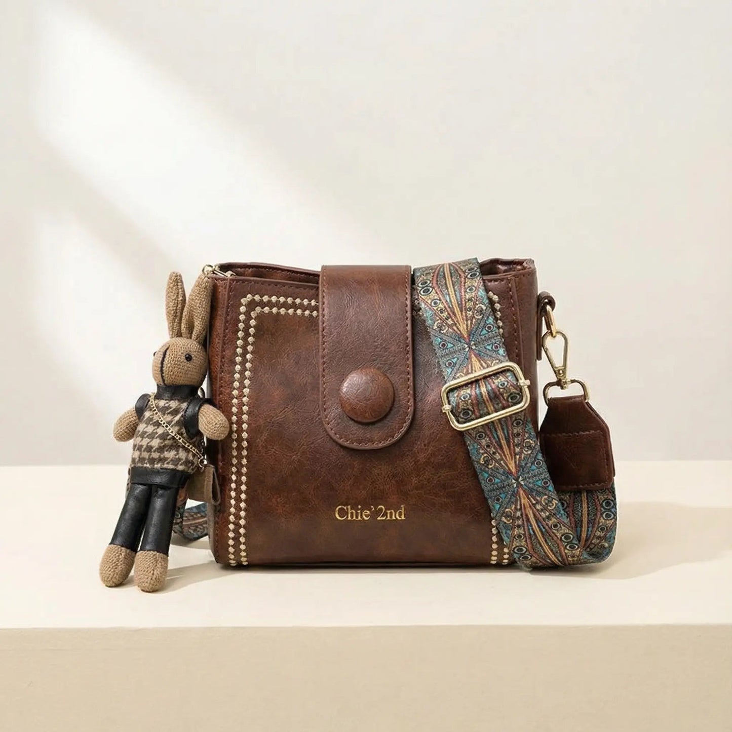 Crossbody Bag Vintage Faux Leather Artisan Woven Strap