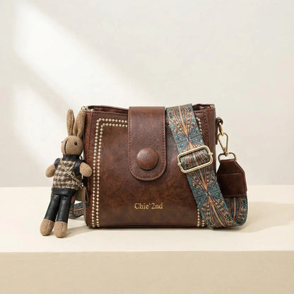 Crossbody Bag Vintage Faux Leather Artisan Woven Strap