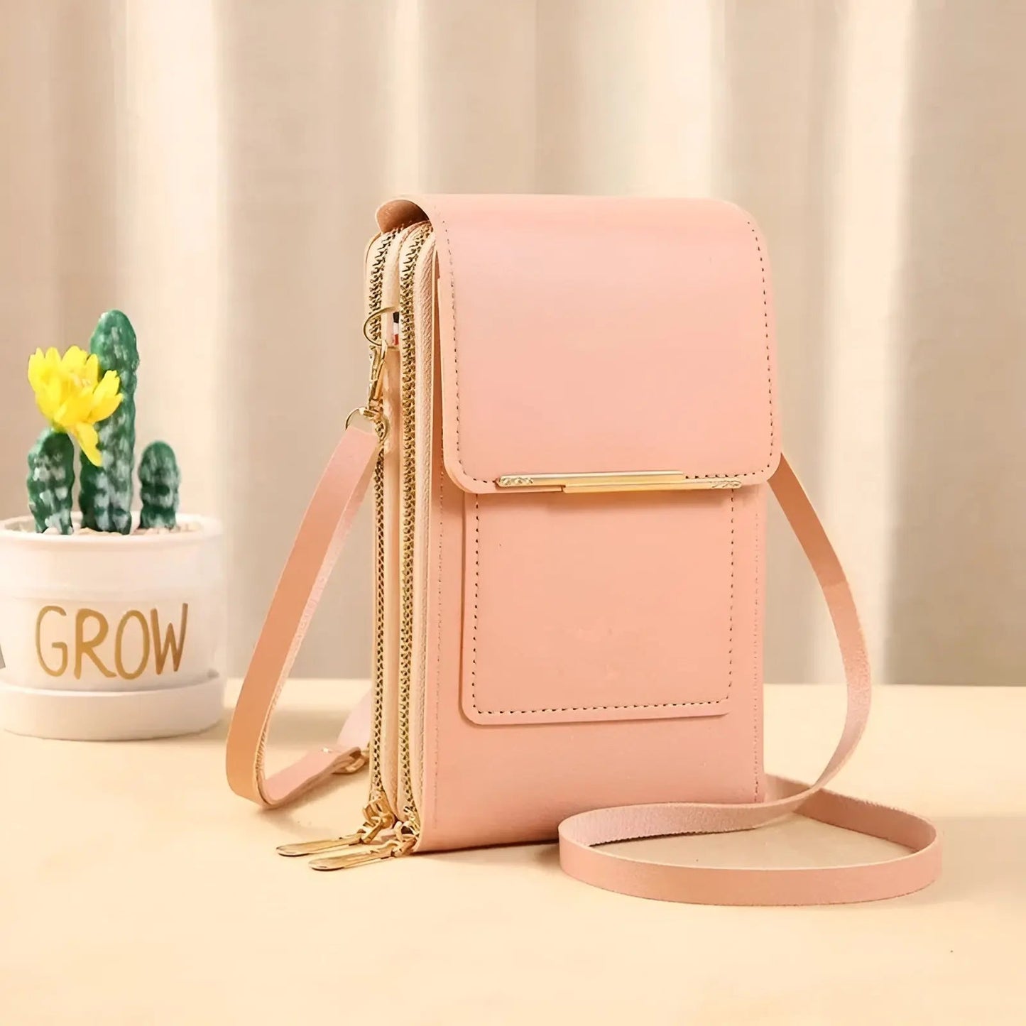 Crossbody Phone Pouch Leather RFID Blocking Touchscreen Window