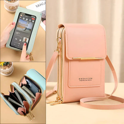 Crossbody Phone Pouch Leather RFID Blocking Touchscreen Window
