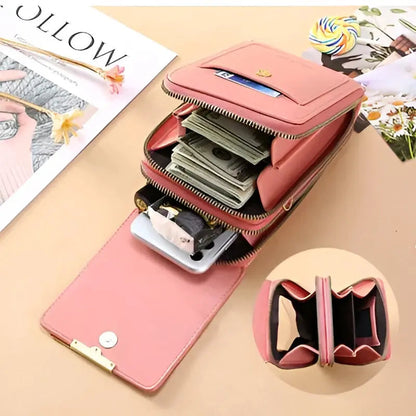 Crossbody Phone Pouch Leather RFID Blocking Touchscreen Window
