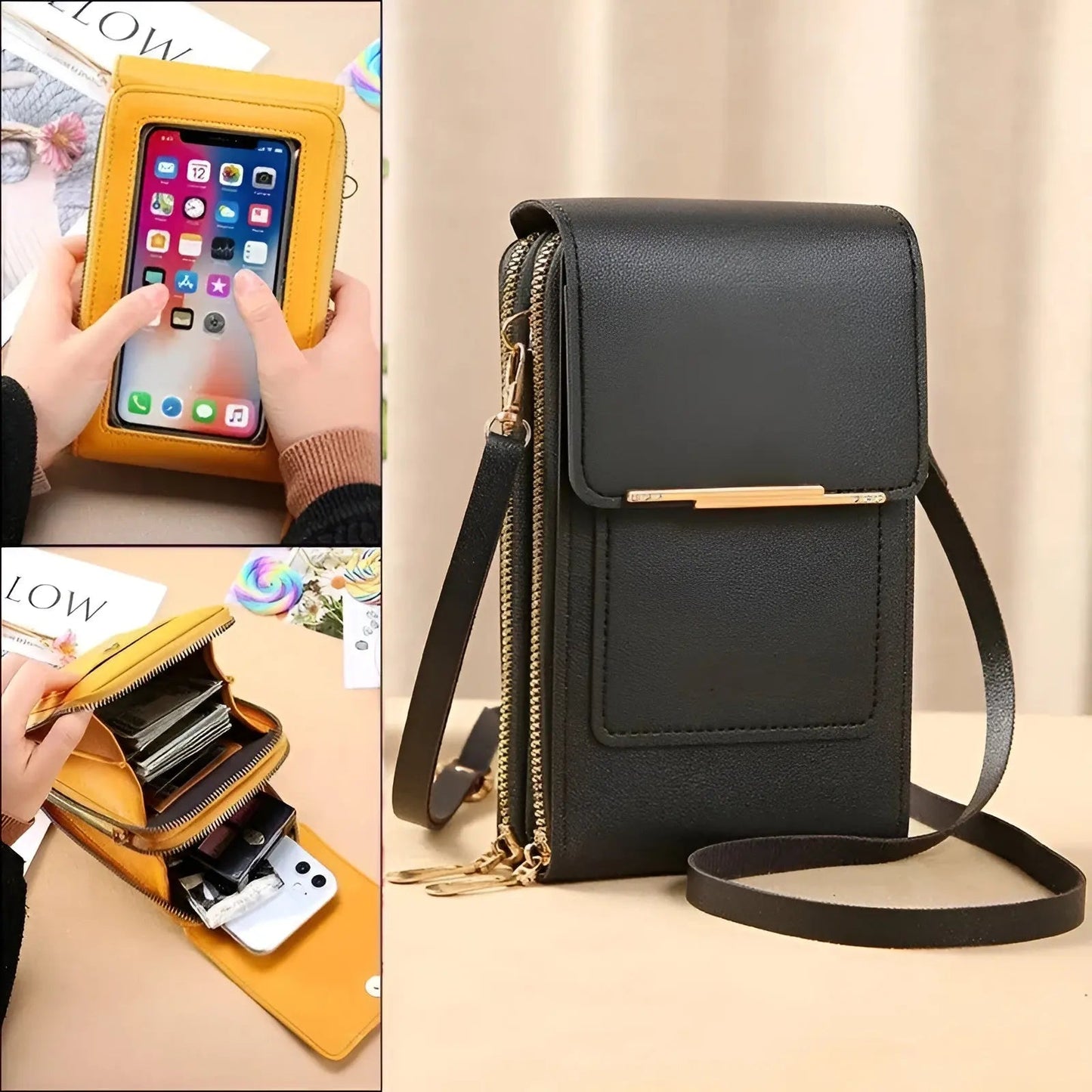 Crossbody Phone Pouch Leather RFID Blocking Touchscreen Window