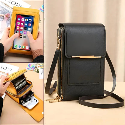 Crossbody Phone Pouch Leather RFID Blocking Touchscreen Window