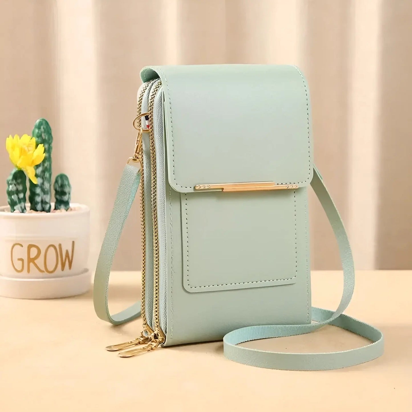 Crossbody Phone Pouch Leather RFID Blocking Touchscreen Window