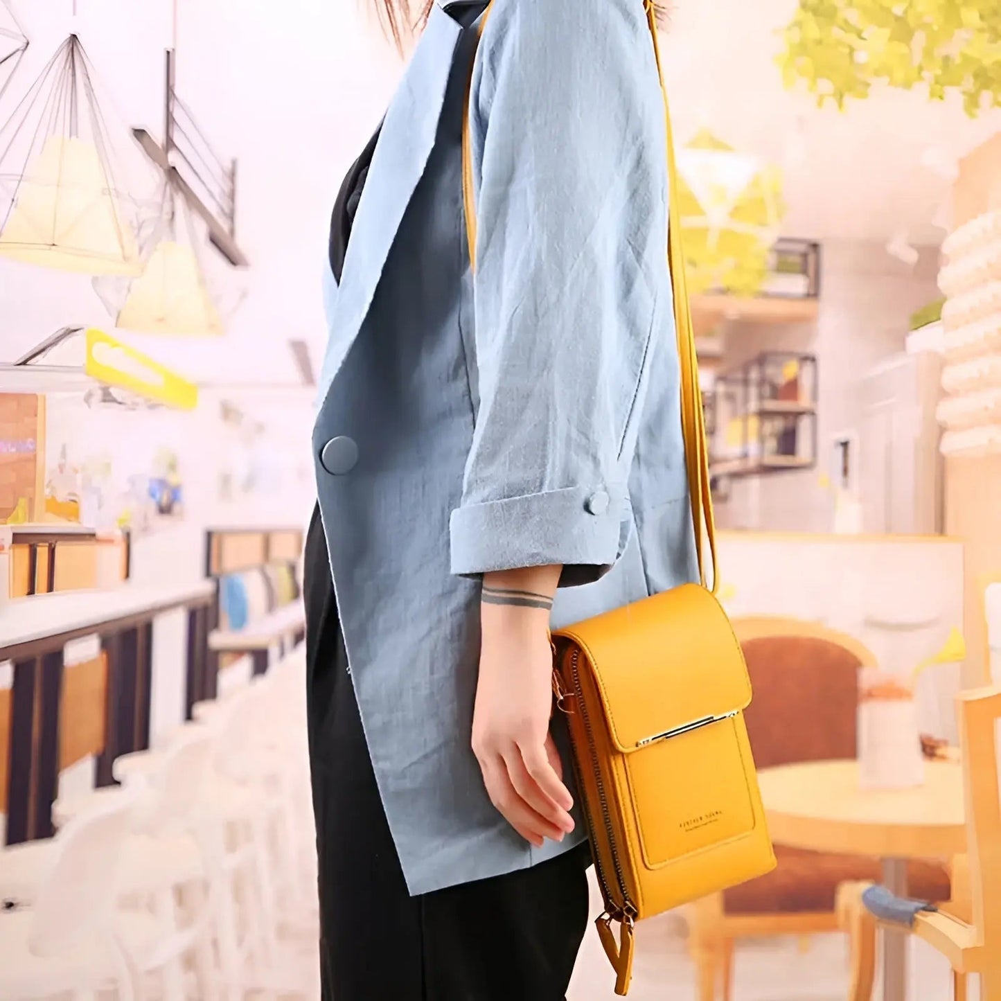 Crossbody Phone Pouch Leather RFID Blocking Touchscreen Window