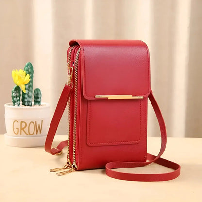 Crossbody Phone Pouch Leather RFID Blocking Touchscreen Window