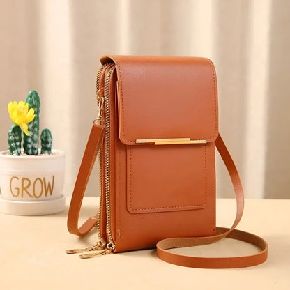 Crossbody Phone Pouch Leather RFID Blocking Touchscreen Window