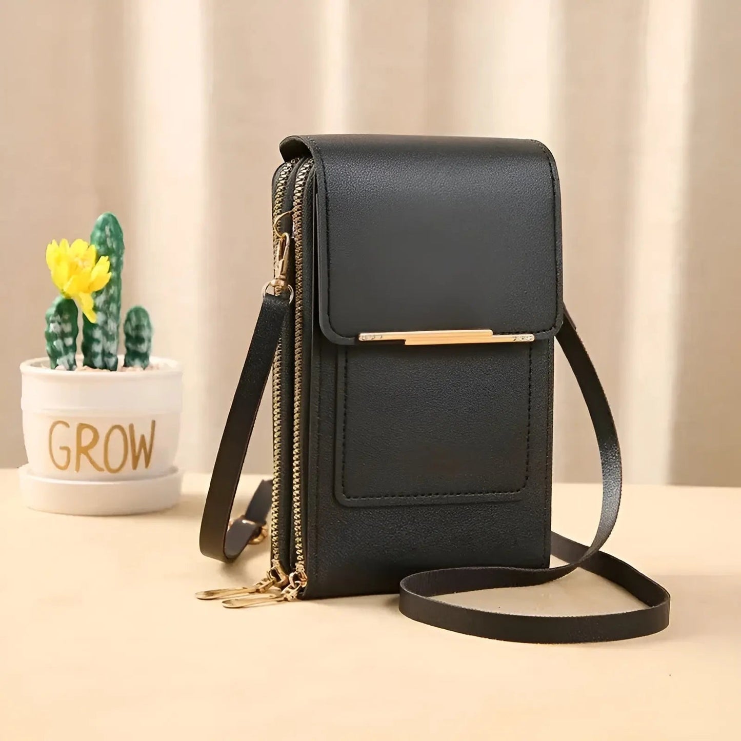 Crossbody Phone Pouch Leather RFID Blocking Touchscreen Window