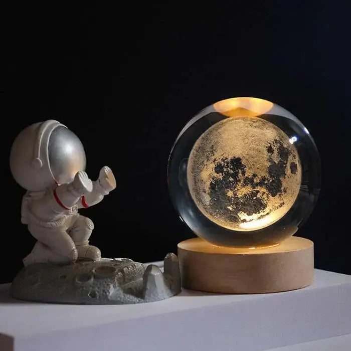 Crystal Ball Lamp 3D Engraved Warm LED Wood Base