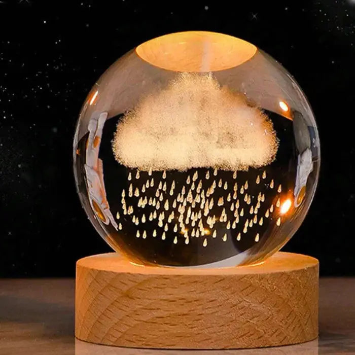 Crystal Ball Lamp 3D Engraved Warm LED Wood Base
