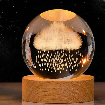 Crystal Ball Lamp 3D Engraved Warm LED Wood Base