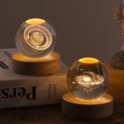 Crystal Ball Lamp 3D Engraved Warm LED Wood Base
