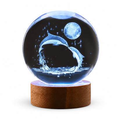 Crystal Sphere 3D Engraved Dolphin & Moon Color-Changing LED
