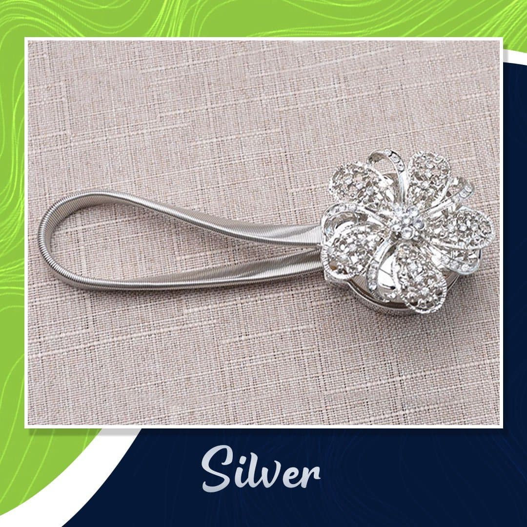 Curtain Tieback Magnetic Floral Rhinestone Steel Cable