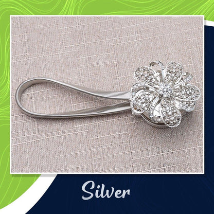 Curtain Tieback Magnetic Floral Rhinestone Steel Cable