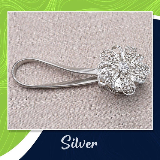 Curtain Tieback Magnetic Floral Rhinestone Steel Cable
