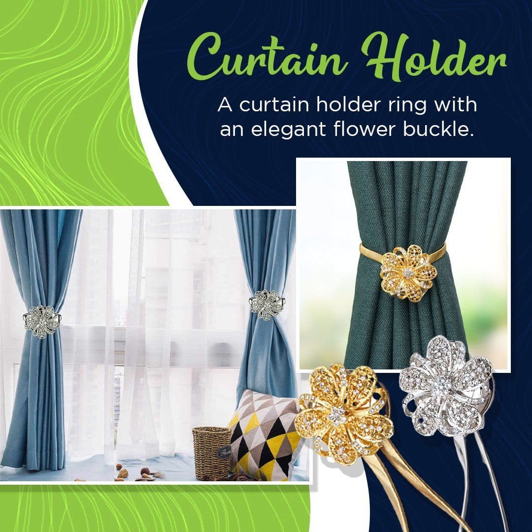 Curtain Tieback Magnetic Floral Rhinestone Steel Cable