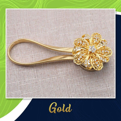 Curtain Tieback Magnetic Floral Rhinestone Steel Cable