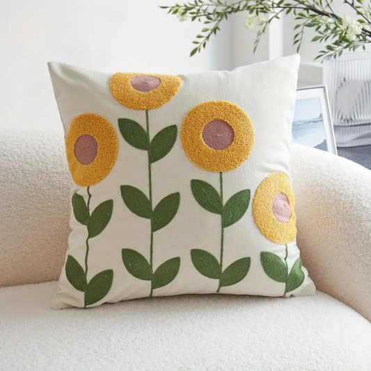 Cushion Cover Floral Embroidered Microfiber-Cotton 18 x 18 Inch