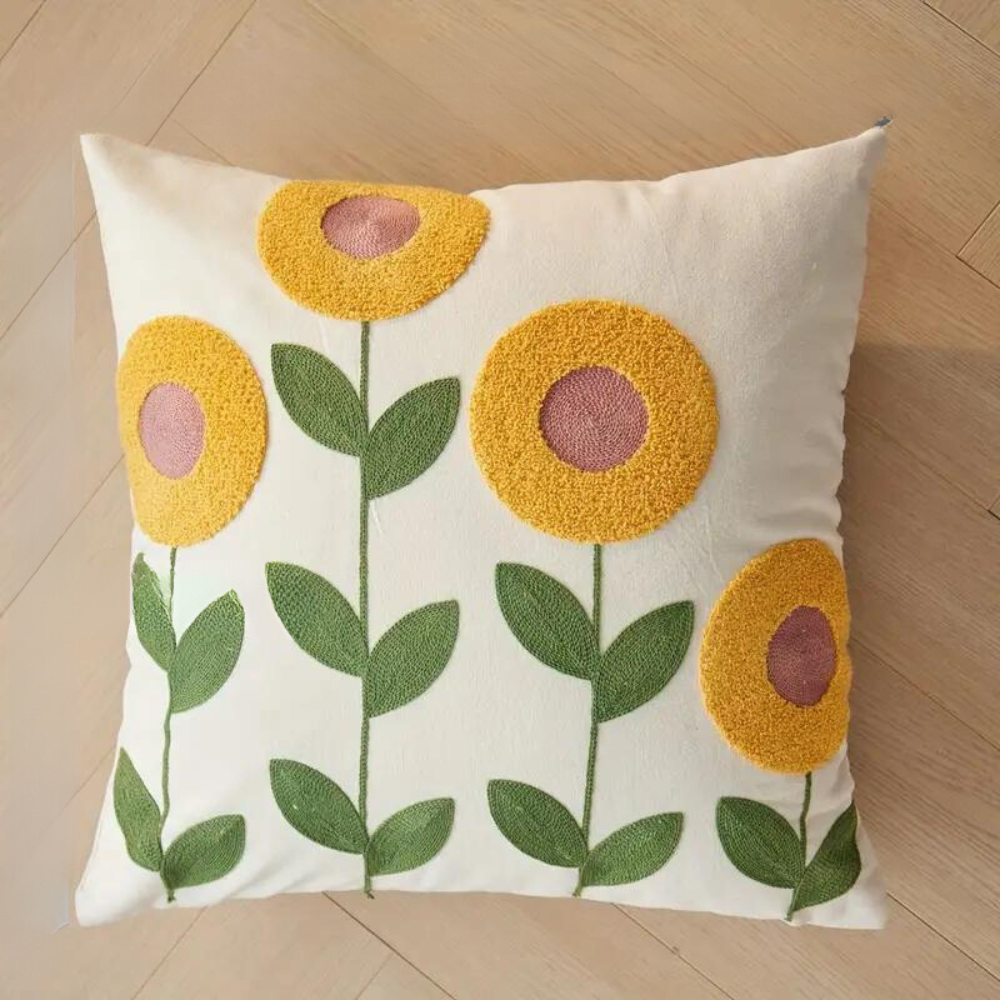 Cushion Cover Floral Embroidered Microfiber-Cotton 18 x 18 Inch