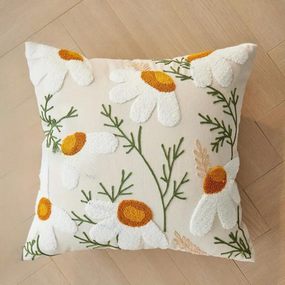 Cushion Cover Floral Embroidered Microfiber-Cotton 18 x 18 Inch