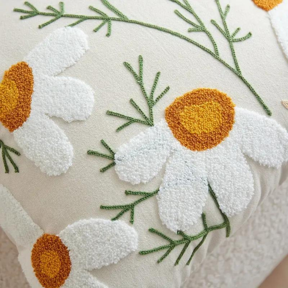 Cushion Cover Floral Embroidered Microfiber-Cotton 18 x 18 Inch
