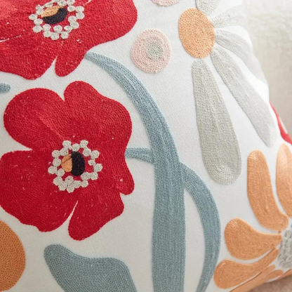 Cushion Cover Floral Embroidered Microfiber-Cotton 18 x 18 Inch