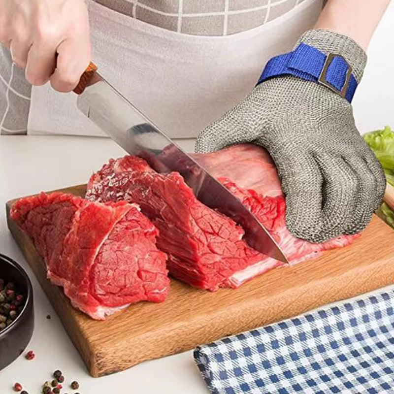 Cut-Resistant Glove ANSI A9 Stainless Steel Mesh Adjustable Wristband